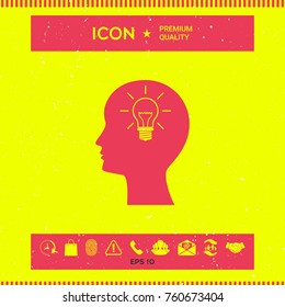 Man head with Light bulb - create new ideas. Icon