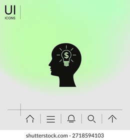 Man head with Light bulb with dollar symbol business concept.