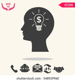 Man head with Light bulb with dollar symbol business concept.