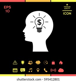 Man head with Light bulb with dollar symbol business concept.