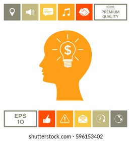 Man head with Light bulb with dollar symbol business concept.