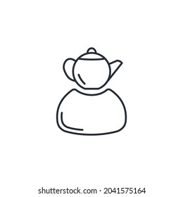 Un hombre con la cabeza como un hervidor de agua. Icono lineal vectorial aislado en fondo blanco.
