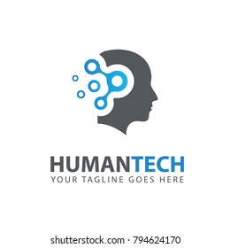 Man Head Logo. Abstraction Of Thinking Mind. This Image Serves As Idea Of Technology, Mind, Working Think, Memory Training, Brain System, Psychology, Knowledge And Research.