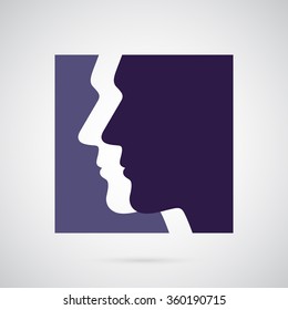 Man head logo template. Beautiful face of a man in the square purple color. Creative and modern symbol for company identity, advertising, poster, leaflet, banner, web, flyer and shops.