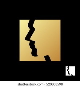 Man Head Logo Template. Beautiful Face Of A Man In The Square Gold Color. Creative And Modern Symbol For Company Identity, Advertising, Poster, Leaflet, Banner, Web, Flyer And Shops.