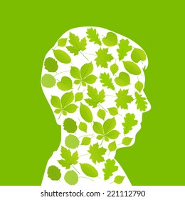 Man head made with leaves ecology vector background concept