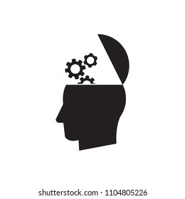 Man head mind with cogs thinking vector icon, open head with cogs icon