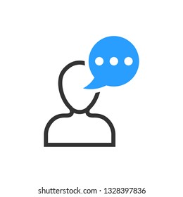 Man head mind thinking icon in flat style. Speech bubble with people vector illustration on white isolated background. Contemplating dialog business concept.