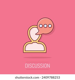 Man head mind thinking icon in comic style. Speech bubble with people vector cartoon illustration on white isolated background. Contemplating dialog business concept splash effect.