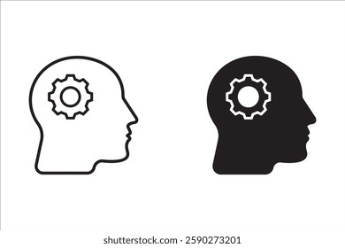 Man head mind thinking icon. Human with gear icon simple creative work vector illustration. think concept design, Knowledge icon, Intellect. Brainstorm
