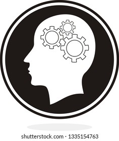 Man head mind thinking vector icon.Head with gears sign icon