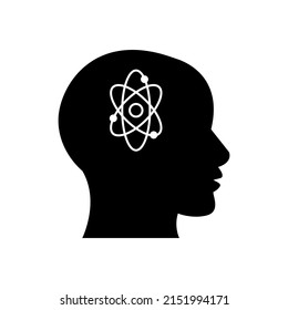 Man head mind thinking vector icon. Thinking about atomic orbit symbol science illustration vector.