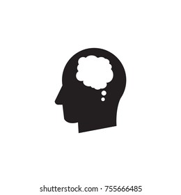 Man head mind thinking vector icon with thinking cloud