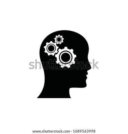 Man head mind thinking vector icon, Human head with cogwheel, Creative thinking symbol