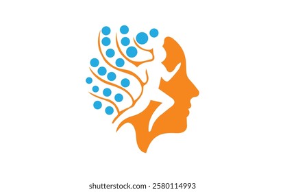 Man head on running man and brain logo design 