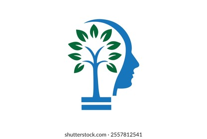 Man head on tree and Mental and health logo design vector