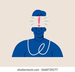 Man head open with exclamation mark inside. Colorful vector illustration