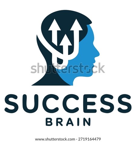 Man head profile with arrows moving up successful man vector logo ideal for entrepreneur business concept motivation growth based branding or success identity