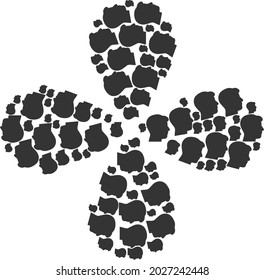 Man head profile centrifugal flower cluster. Object flower with 4 petals organized from oriented man head profile symbols. Vector flower collage in flat style.