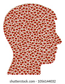 Man Head Profile collage of tomato. Vector tomato items are grouped into man head profile mosaic. Salad vector illustration.