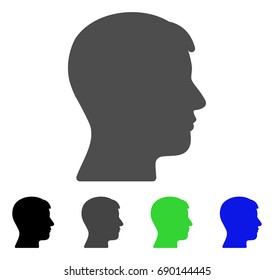 Man Head Profile flat vector pictogram. Colored man head profile, gray, black, blue, green icon versions. Flat icon style for web design.