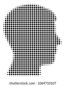 Man Head Profile halftone vector icon. Illustration style is dotted iconic Man Head Profile icon symbol on a white background. Halftone pattern is circle points.