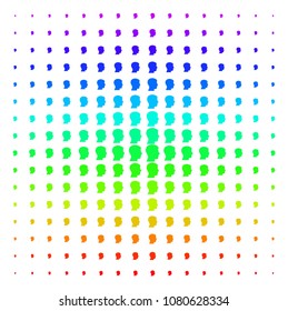 Man Head Profile icon spectrum halftone pattern. Vector man head profile objects organized into halftone grid with vertical rainbow colors gradient. Designed for backgrounds,