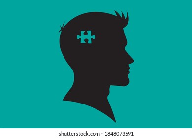 man head profile. missing piece of a puzzle.