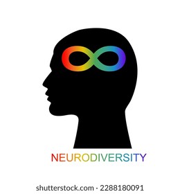 Man head profile silhouette with rainbow infinity symbol. Vector illustration