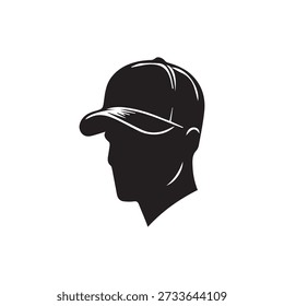 Man head profile wearing stylish cap silhouette minimalist portrait for lifestyle apparel sports logo and branding use