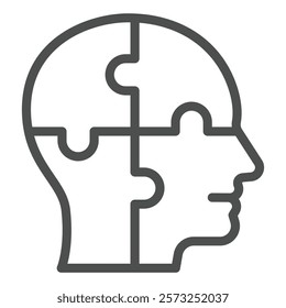Man head puzzle line icon, family psychology concept. Vector graphics. Human head in form pieces, logic solution game sign on white background, outline style icon for mobile or web design