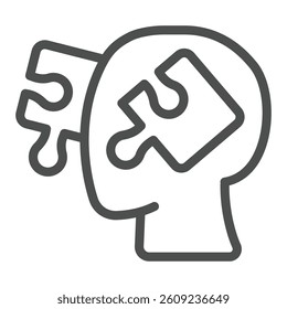 Man head with puzzle piece line icon, family lawyer concept. Vector graphics. Human rights missing link, justice sign on white background, outline style icon for mobile or web design
