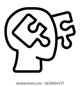 Man head with puzzle piece line icon, family lawyer concept. Vector graphics. Human rights missing link, justice sign on white background, style mobile or design
