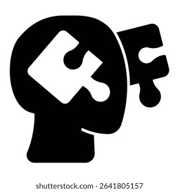 Man head with puzzle piece solid icon, family lawyer concept. Vector graphics. Human rights missing link, justice sign on white background, style mobile or design