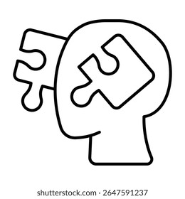 Man head with puzzle piece thin line icon, family lawyer concept. Vector graphics. Human rights missing link, justice sign on white background, style mobile or design