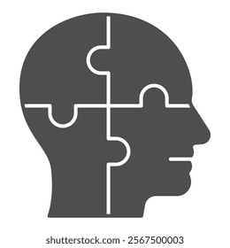 Man head puzzle solid icon, family psychology concept. Vector graphics. Human head in form pieces, logic solution game sign on white background, glyph style icon for mobile or web design