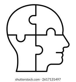 Man head puzzle thin line icon, family psychology concept. Vector graphics. Human head, person sign on white background, linear style for mobile or design