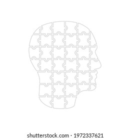Man head from puzzles. Man collected from puzzle graphic sign isolated on white background. Puzzle man. Vector illustration