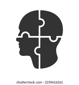 Man head from puzzles. Male profile graphic sign isolated on white background. Jigsaw man symbol. Vector illustration