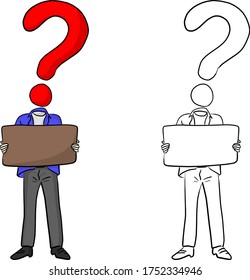 hombre con signo de interrogación de cabecera con signo marrón en blanco ilustración del vector boceto mano dibujado aislado en fondo blanco
