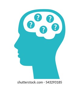 Man head with questions in brain.