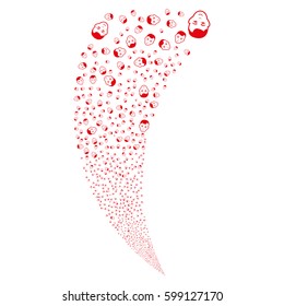 Man Head random fireworks stream. Vector illustration style is flat red iconic symbols on a white background. Object fountain done from scattered pictographs.