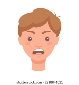 Männlicher Kopf mit wütenden Gesichtsausdrücken und Emotion Frowning-Front-Vektorgrafik