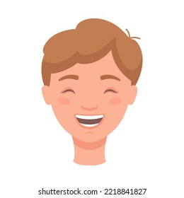 Man Head Showing Happy Face Expression and Emotion Laughing Front Vector Illustration