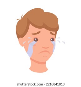 Man Head Showing Sad Face Expression and Emotion Crying Half-turned Vector Illustration