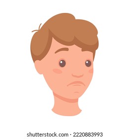 Man Head Showing Sad Face Expression and Emotion of Unhappiness Half-turned Vector Illustration