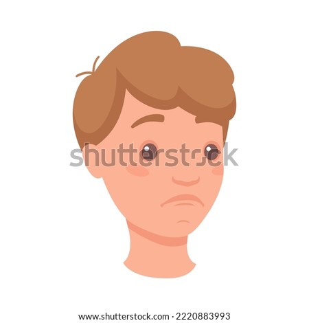 Man Head Showing Sad Face Expression and Emotion of Unhappiness Half-turned Vector Illustration
