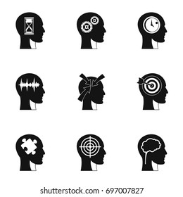 Man head with sign icons set. Simple set of 9 man head with sign vector icons for web isolated on white background