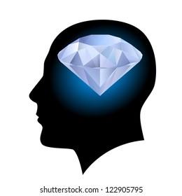 Man head silhouette with diamond. Illustration on white