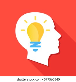 Man head silhouette and light bulb. Face in profile and lightbulb. Inspiration, idea concepts. Modern flat design graphic elements for web banner, web site, infographics. Creative vector illustration.